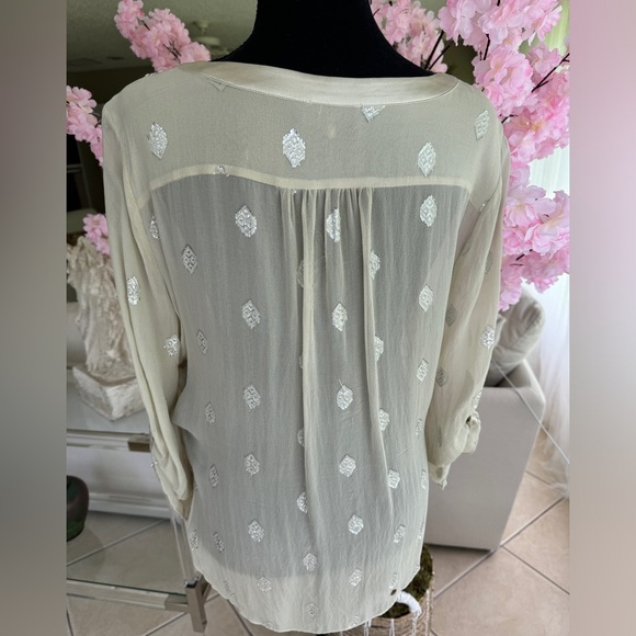 Hale Bob Beige silk metallic large blouse - Picture 3 of 9